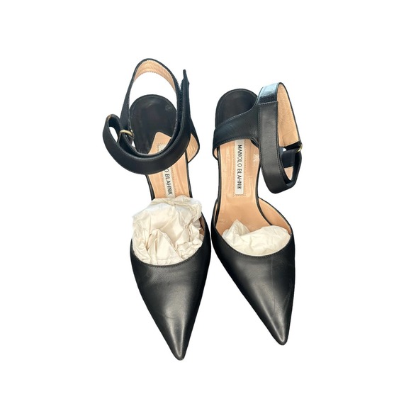 Manolo Blahnik Black Pointed Toe Ankle Strap Heels Size 40 - Picture 4 of 12